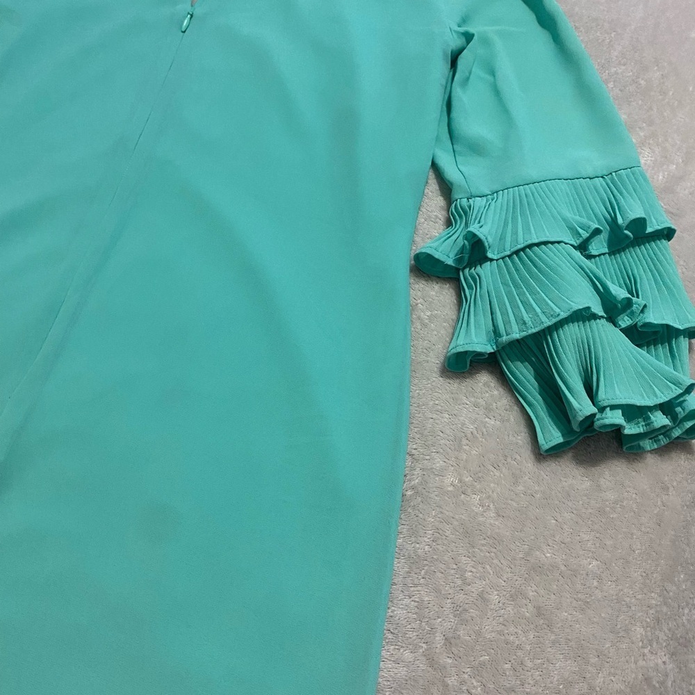 Vince Camuto Blue Sheath Dress with Bell Sleeves Wedding Guest - Picture 9 of 13